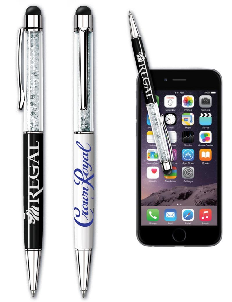 Crystal Metal Stylus Pen Twist Action Retractable Ballpoint Pen Plus Stylus Upper Barrel Contains Glitzy Crystals Large