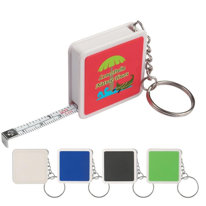 Square Tape Measure Key Tag 39 Metal Tape with Metric/Inch Scale Key Ring Attachment 1 ½ W x 1 ½