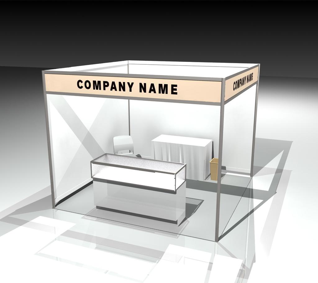 GENERAL INTERNATIONAL BOOTH PACKAGE 2019 10 x 10 Corner 10 x 10 corner: White fabric side and back walls w/ silver metal frame Graphic header will be printed based on company name listing in the