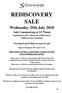 REDISCOVERY SALE. Wednesday 25th July Sale Commencing at 12 Noon. beginning in the Cabinet area followed by Tables & then Furniture